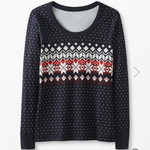 Hanna Andersson Heritage Fairisle Pajama Long Johns Top in Black XS NWT